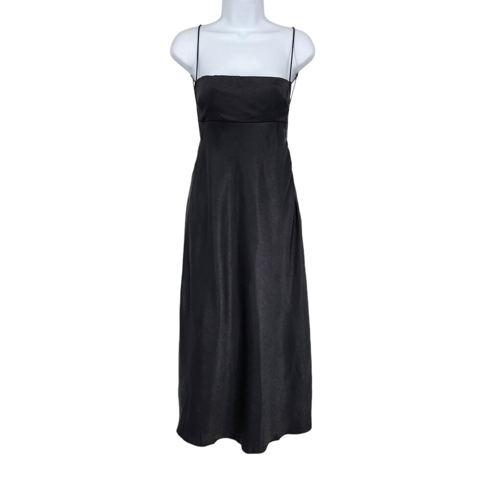 Saints + Secrets Black Square Neck Strappy Back Tie Side Zip Dress Size Small